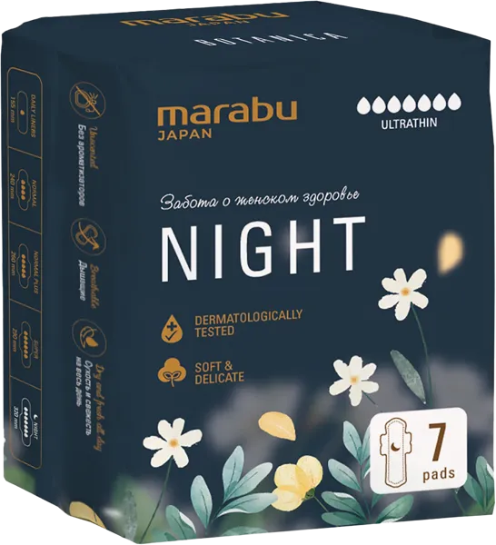 Изображение Прокладки ночные Марабу ультратонкие Фуцзянь Нова м/у, 7 шт