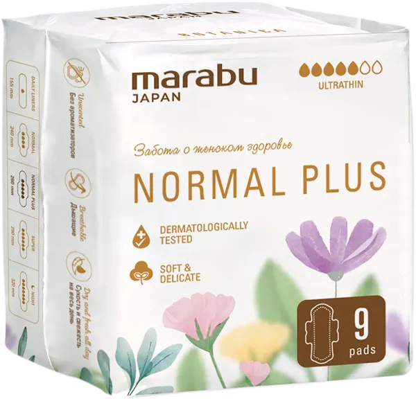 Изображение Прокладки нормал плюс Марабу ультратонкие Фуцзянь Нова м/у, 9 шт