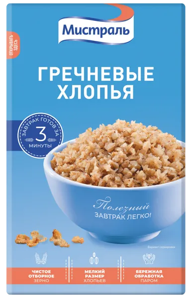 Изображение Хлопья гречневые Мистраль 3 мин Мистраль Трейдинг к/у, 400 г