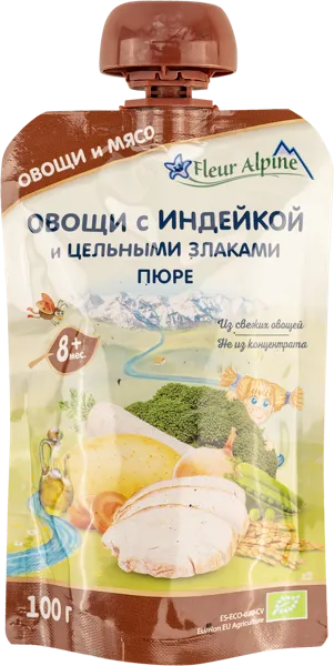 Изображение Пюре мясное с 8 месяцев Флер Альпин индейка овощи злаки Нутрицион Фамилиар СЛ пауч, 100 г