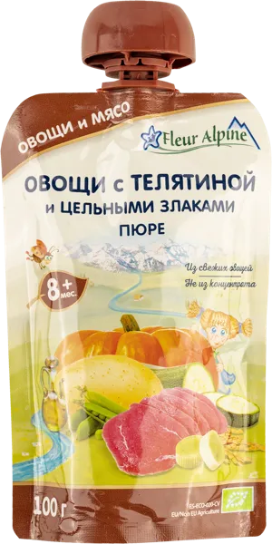 Изображение Пюре мясное с 8 месяцев Флер Альпин телятина овощи злаки Нутрицион Фамилиар СЛ пауч, 100 г