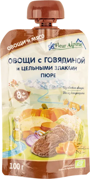 Изображение Пюре мясное с 8 месяцев Флер Альпин говядина овощи злаки Нутрицион Фамилиар СЛ пауч, 100 г