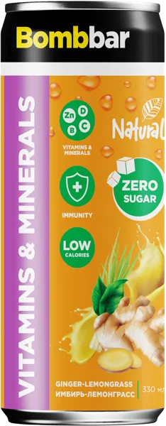 Изображение Напиток без сахара Бомббар Лимонад Имбирь Лемонграсс Натуральные напитки ж/б, 0,33 л