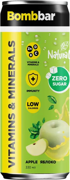 Изображение Напиток без сахара Бомббар Лимонад Яблоко Натуральные напитки ж/б, 0,33 л