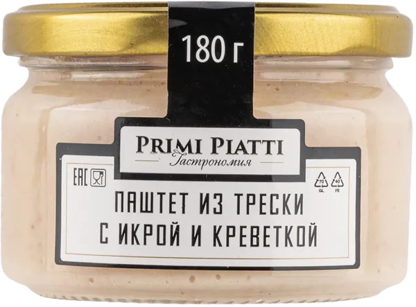 Изображение Паштет из трески Прими Пьятти С икрой и креветкой Шнейдерман Е.Д. ИП с/б, 180 г