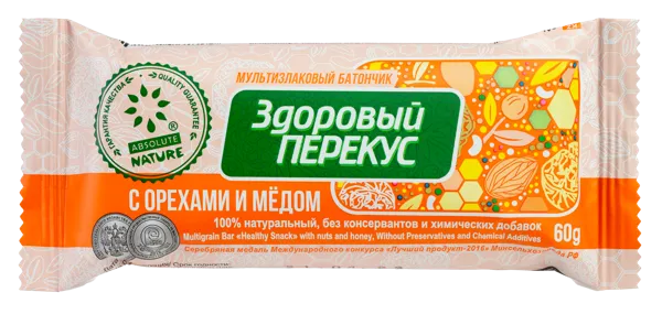 Изображение Батончик злаковый Абсолют Нэйче орехи мед Диво Хлеб КФ м/у, 60 г