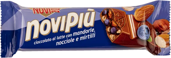 Изображение Батончик в молочном шоколаде Нови фундук миндаль черника Эла Дюфур м/у, 28 г