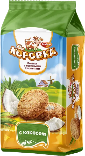 Изображение Печенье сдобное Коровка овсяные хлопья кокос ОК Ясная поляна м/у, 152 г