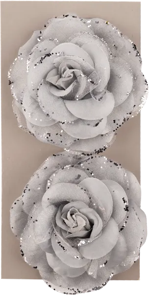 Изображение Цветок 9см на зажиме Купман роза синяя с блестками Купман Интернэшнл , 2 шт