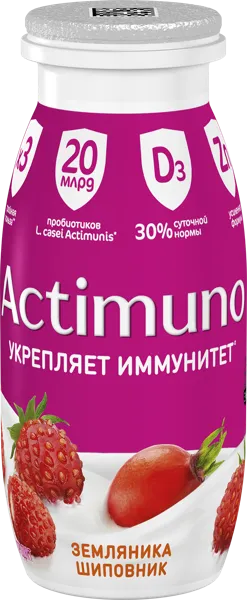 Изображение Напиток 1,5% кисломолочный Актимуно земляника шиповник Эйч энд Эн п/б, 95 г