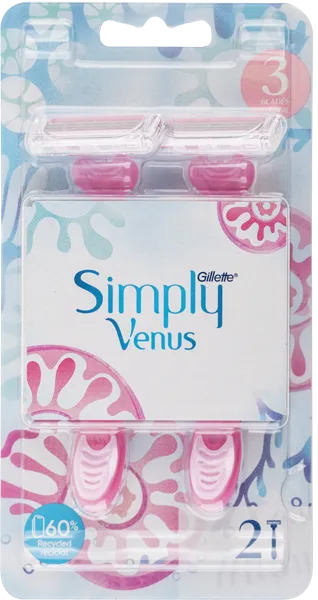 Изображение Станок для бритья женский Жиллетт венус симпл3 бейсик одноразовый Жиллетт м/у, 2 шт