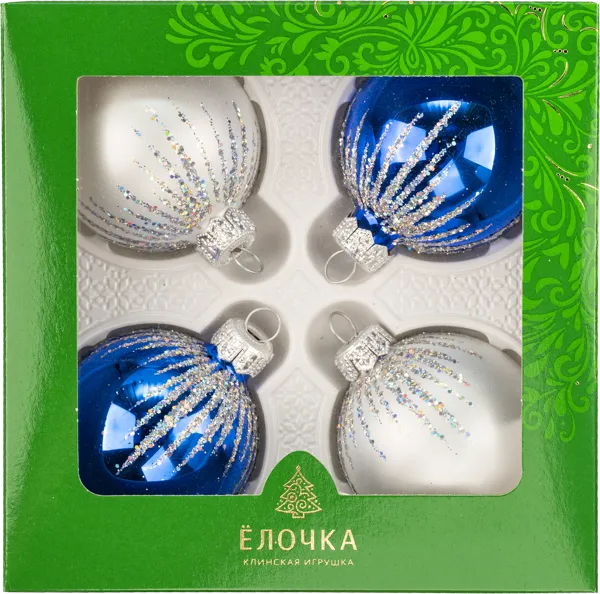 Изображение Набор Капельки стекло Ёлочка С593 шары 4шт Клинская игрушка к/у, 1 упак