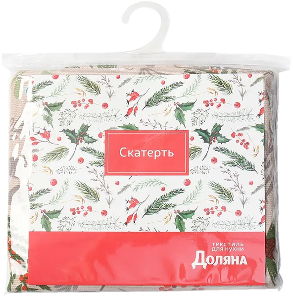 Изображение Скатерть 149*220см Доляна снегири бежевая ИП Симановский Е.А. м/у, 1 шт