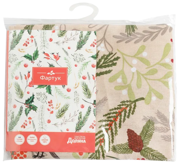 Изображение Фартук 60*70см для кухни Доляна снегири бежевый ИП Симановский Е.А. м/у, 1 шт