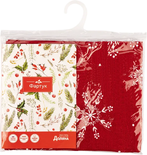 Изображение Фартук 60*65см Доляна белые снежинки красный Доляна м/у, 1 шт