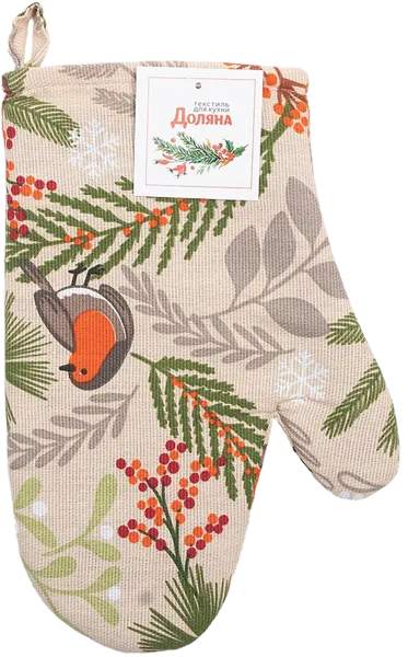 Изображение Прихватка 20*27см для горячего Доляна снегири бежевая варежка ИП Симановский Е.А. м/у, 1 шт