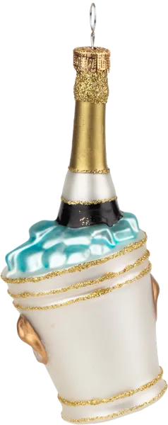Изображение Елочное украшение 13см стекло Мэджик Тайм шампанское в ведерке Феникс-Презент к/у, 1 шт