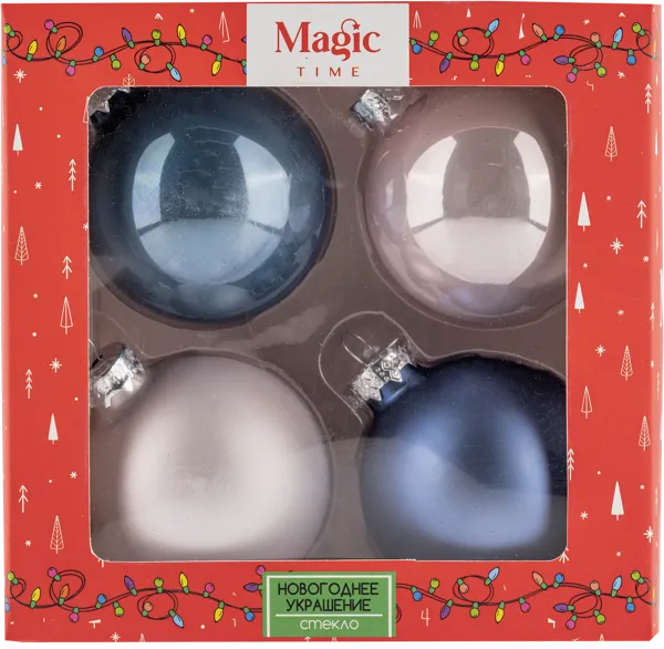 Изображение Шар 6см стекло Мэджик Тайм жемчуг с синим Феникс-Презент к/у, 4 шт