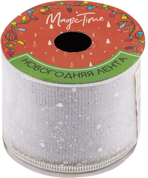 Изображение Лента 6,3*270см декоративная Мэджик Тайм с блестками серебристая Феникс-Презент м/у, 1 шт