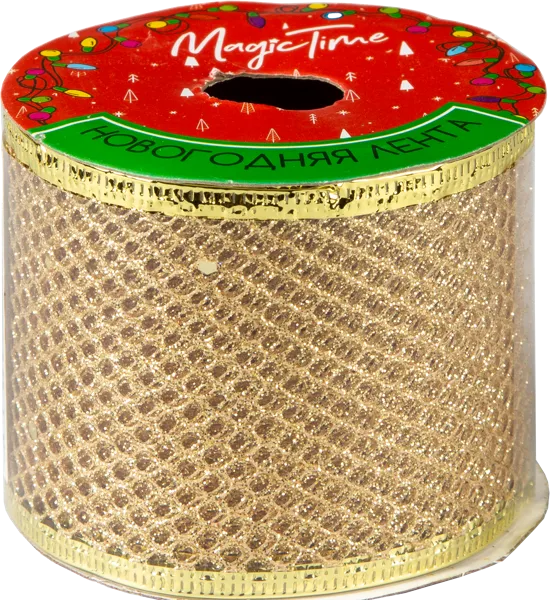 Изображение Лента 6,3*270см декоративная Мэджик Тайм с блестками золотистая Феникс-Презент м/у, 1 шт