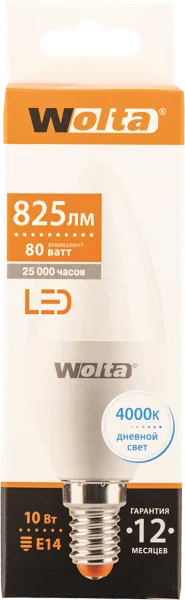 Изображение Лампочка 10Вт Е14 4000К Вольта светодиодная свеча Вольта к/у, 1 шт