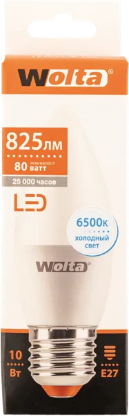 Изображение Лампочка 10Вт Е27 6500К Вольта светодиодная свеча Вольта к/у, 1 шт