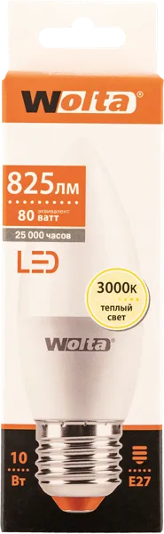 Изображение Лампочка 10Вт Е27 3000К Вольта светодиодная свеча Вольта к/у, 1 шт