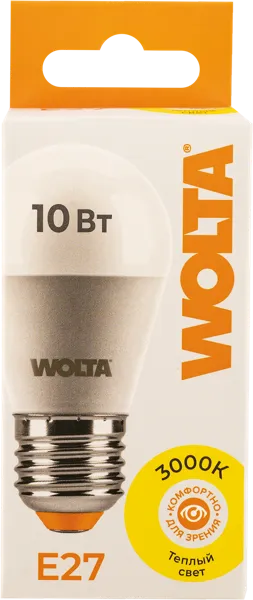 Изображение Лампочка 10Вт Е27 3000К Вольта светодиодная шар Вольта к/у, 1 шт