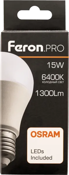 Изображение Лампочка 15Вт Е27 6400К 6К Ферон Про светодиодная матовая Ферон к/у, 1 шт