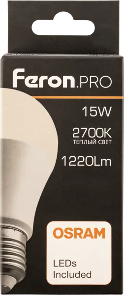 Изображение Лампочка 15Вт Е27 2700К 2К Ферон Про светодиодная матовая Ферон к/у, 1 шт