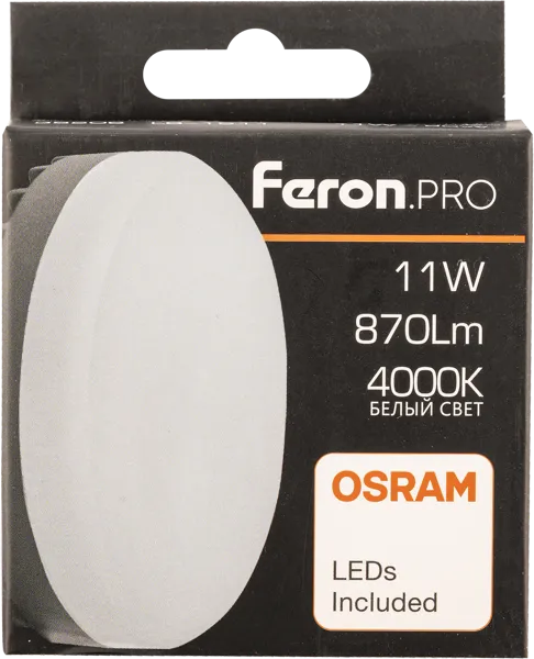 Изображение Лампочка 11Вт GX53 4000К 4К Ферон Про светодиодная таблетка Ферон к/у, 1 шт