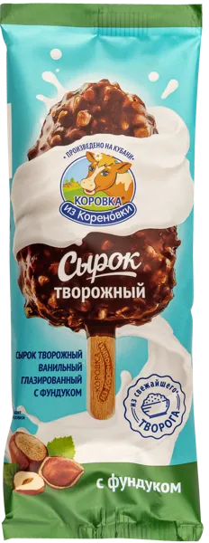 Изображение Сырок творожный 23% эскимо в мол шок Коровка из Кореновки с фундуком Кореновский МКК кор, 50 г
