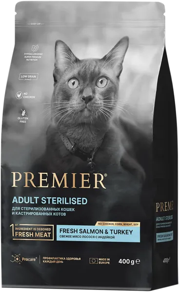 Изображение Корм для стерилиз кошек Премьер филе лосося индейка Юнайтед Петфуд м/у, 400 г