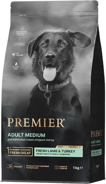 Изображение Корм для собак средних пород Премьер ягненок индейка Юнайтед Петфуд м/у, 1 КГ