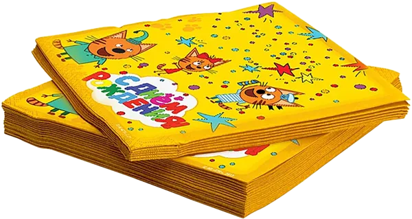 Изображение Салфетки 33см желтые Веселая затея три кота с др Веселая затея кор, 20 шт