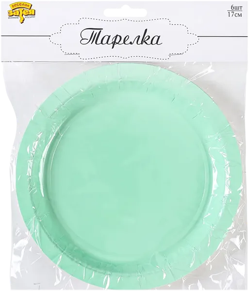 Изображение Одноразовая посуда 17см Веселая затея тарелка пастель мятная Веселая затея кор, 6 шт