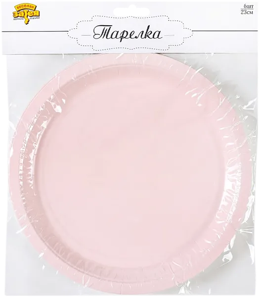Изображение Одноразовая посуда 23см Веселая затея тарелка пастель розовая Веселая затея кор, 6 шт