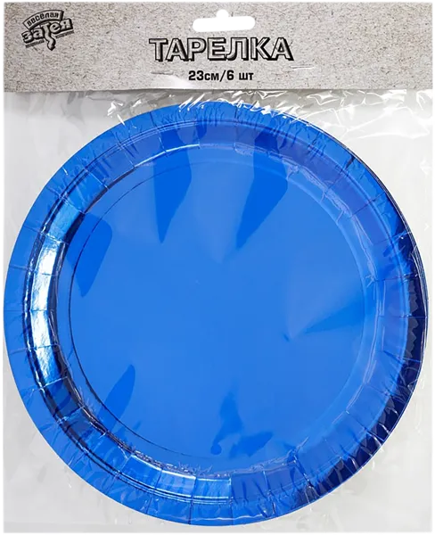 Изображение Одноразовая посуда 23см Веселая затея тарелка синяя фольга Веселая затея кор, 6 шт