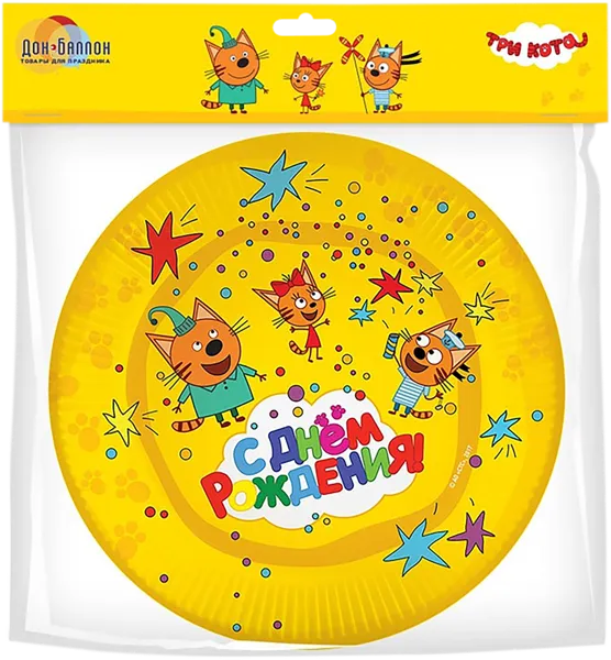 Изображение Одноразовая посуда 17см Веселая затея тарелка три кота с др Веселая затея кор, 6 шт