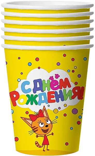 Изображение Одноразовая посуда 250мл Веселая затея стакан три кота с др Веселая затея кор, 6 шт