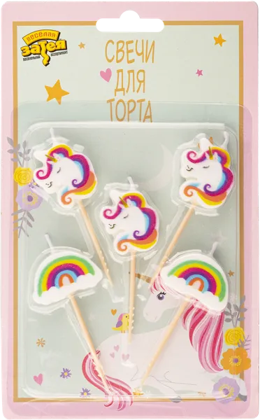Изображение Свечи для торта Веселая затея единорог радуга Веселая затея кор, 5 шт