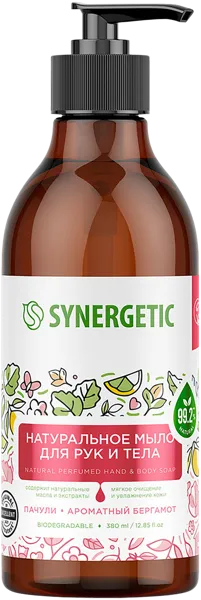 Изображение Мыло жидкое для рук Синергетик БИО пачули и бергамот Синергетик п/у, 380 мл