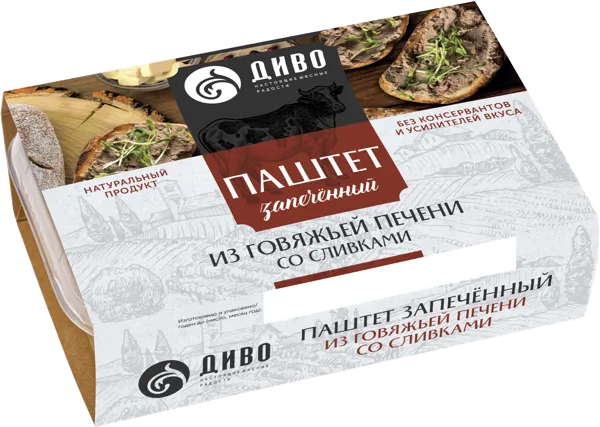 Изображение Паштет запеченный со сливками Диво из говяжьей печени Диво ООО п/у, 180 г