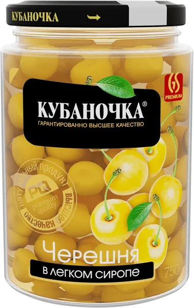 Изображение Черешня в легком сиропе Кубаночка желтая Гранд-Стар с/б, 750 г