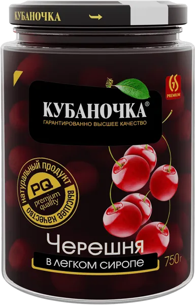 Изображение Черешня в легком сиропе Кубаночка красная Гранд-Стар с/б, 750 г