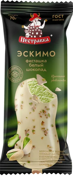 Изображение Мороженое пломбир Пестравка фисташка в белом шоколаде Купинское мороженое м/у, 70 г