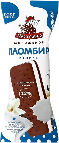 Изображение Мороженое ванильный пломбир Пестравка в шоколадном печенье Купинское мороженое м/у, 76 г