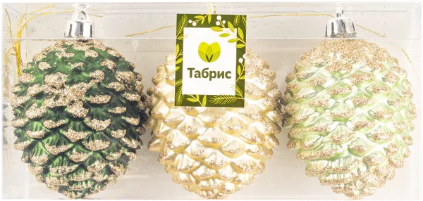 Изображение Елочное украшение 8см пластик Игл Гифтс шишка зеленая шампань Игл Гифтс п/у, 3 шт