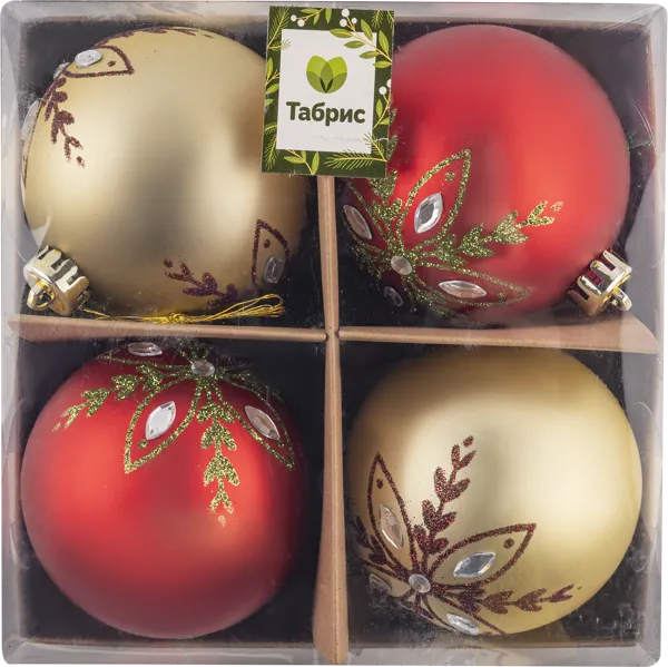 Изображение Шар 8см пластик Игл Гифтс красный шампань с рисунко Игл Гифтс к/у, 4 шт