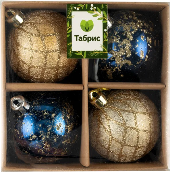 Изображение Шар 6см пластик Игл Гифтс синий шампань с орнаменто Игл Гифтс к/у, 4 шт